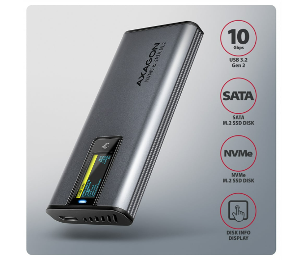 Axagon EEM2-SD2 USB-C 10Gbps - M.2 NVMe & SATA SSD bezśrubowa, ekra - 1485447 - zdjęcie 4